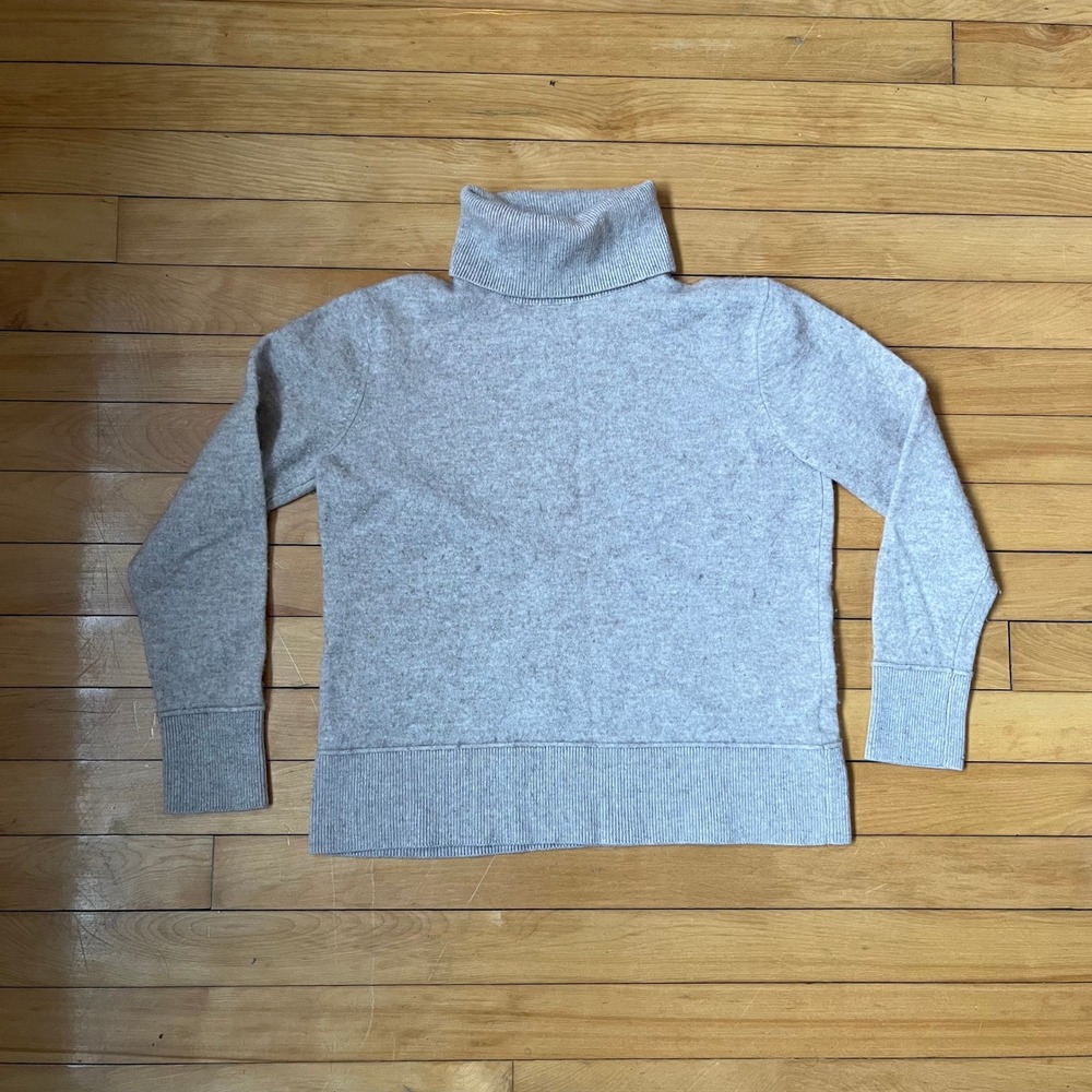 Bleu Gray Merino Wool Cashmere Turtleneck Sweater Beige Oatmeal Small 8118000